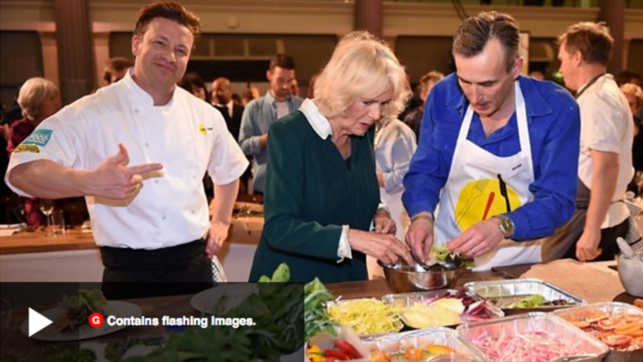 Camilla helps Jamie Oliver turn food waste into feast